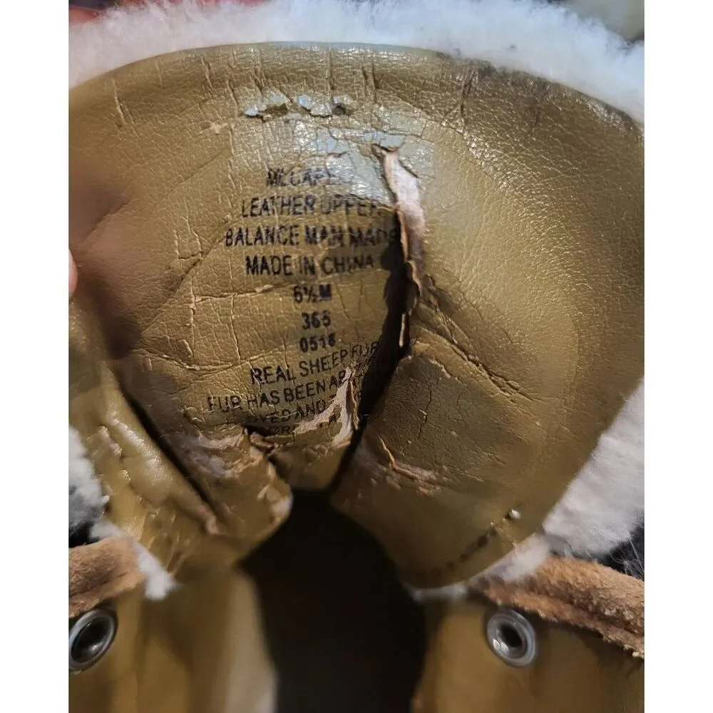 Marc Fisher Capell Boots Women's 6.5 Tan Hiker Suede Leather Shearling Lace Up